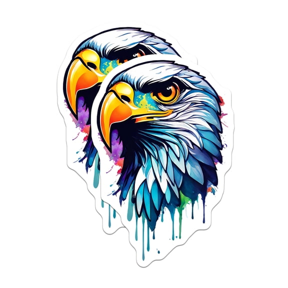 (2 Pack) Bald Eagle Head Stickers - Watercolor Wildlife Art - Patriotic Bird Decal - 5" On Longest Side - Sticks to Smooth Flat Surfaces - Made in USA - BMCS20841