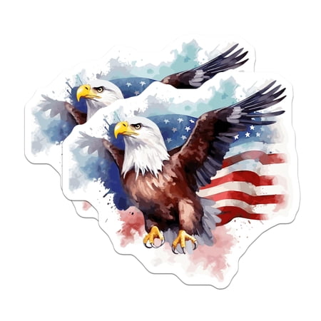 (2 Pack) Bald Eagle Magnets - American Flag Watercolor Art - Majestic Bird USA Decor - Freedom Symbol Home Accent - 5 Inches On Longest Side - Thick Durable Magnet - Made in USA - MAG21022