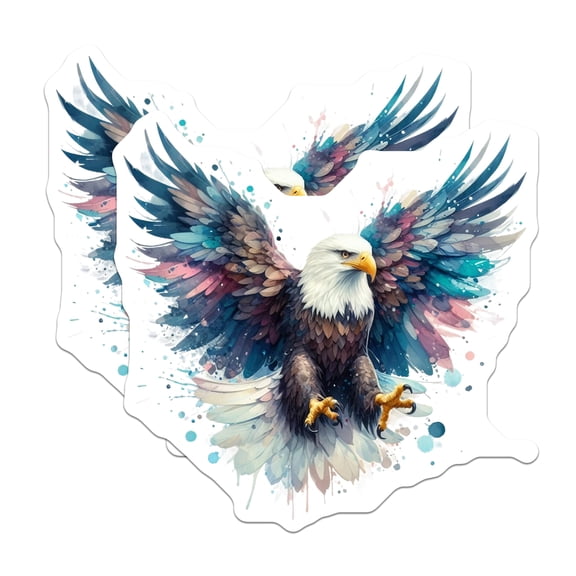 (2 Pack) Bald Eagle Magnets - Watercolor Splatter Art - American Wildlife Decor - Majestic Bird Refrigerator - 5 Inches On Longest Side - Thick Durable Magnet - Made in USA - MAG20224