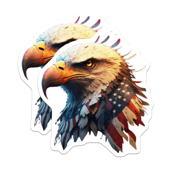 (2 Pack) Bald Eagle Stickers - American Flag Design - Patriotic USA National Symbol Decals - Freedom Bird Art - 5" On Longest Side - Sticks to Smooth Flat Surfaces - Made in USA - BMCS23044