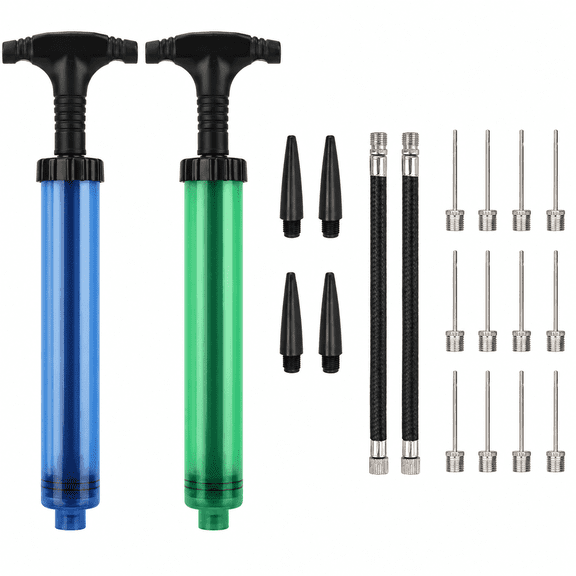 2 Pack Ball Pump Set with 12 Needles, 4 Nozzle, 2 Extension Hose - Great Air Pump for Exercise Sport Balls - Basketball Pump, Volleyball, Football & Soccer Ball Air Pump, Swim Inf