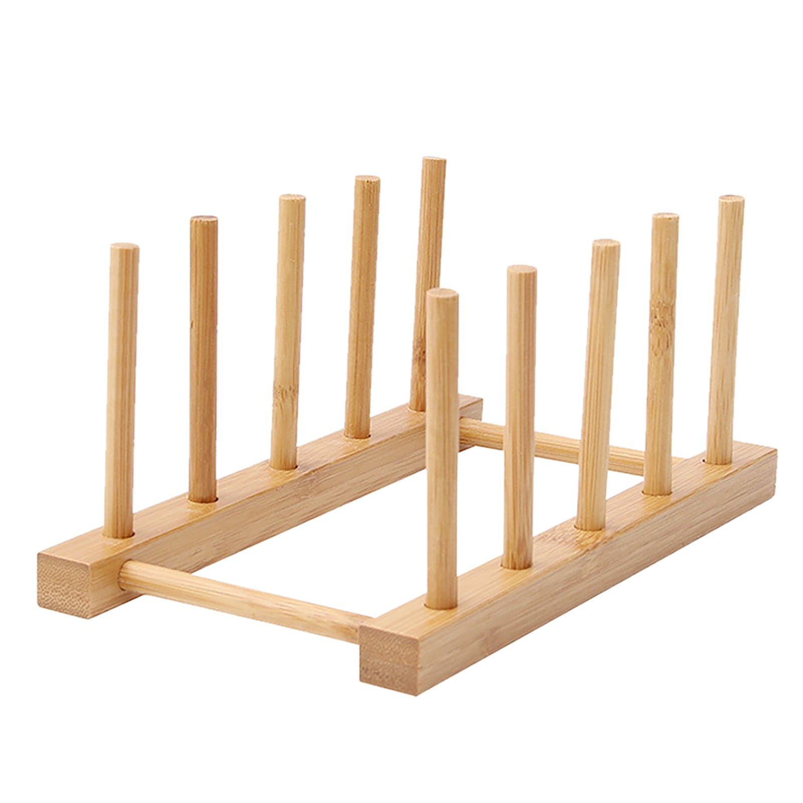 4 Pack Bamboo Plate Organizer Racks - 8 Slot Dish Drying & Cabinet Organizer