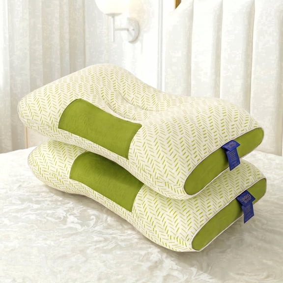 2 Pack Bamboo Fiber Neck Pillows All Season Minimalist Light Luxury Portable Easy To Clean Travel Neck Support PillowSprout Green