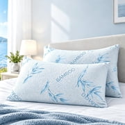 2 Pack Bamboo Pillows, Cooling Bed Pillows with Breathable Bamboo Fabric Cover, Soft & Supportive Sleeping Pillows for All Sleep Positions