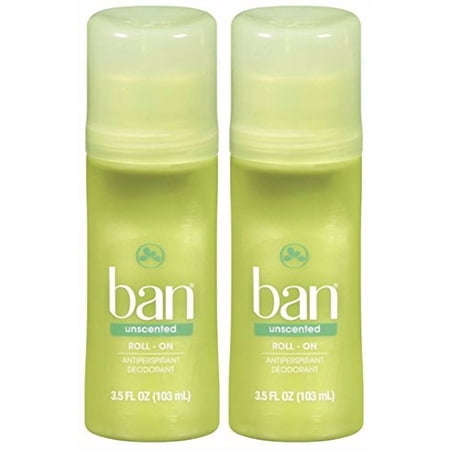 2 Pack - Ban Roll-On Deodorant, Unscented - 3.5 oz