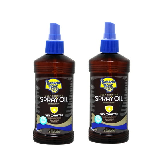 2 Pack Banana Boat Deep Tanning Oil Spray, With Sunscreen SPF 4, 8 Oz Each