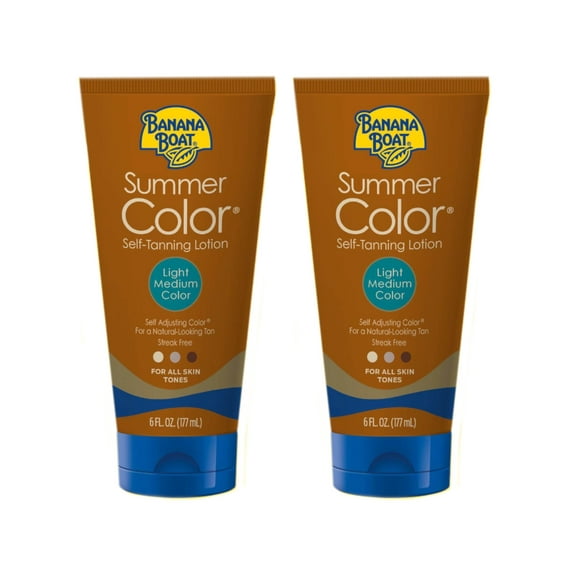 2 Pack Banana Boat,Summer Color Self-Tanning Lotion, Light/Medium Color 6oz Each