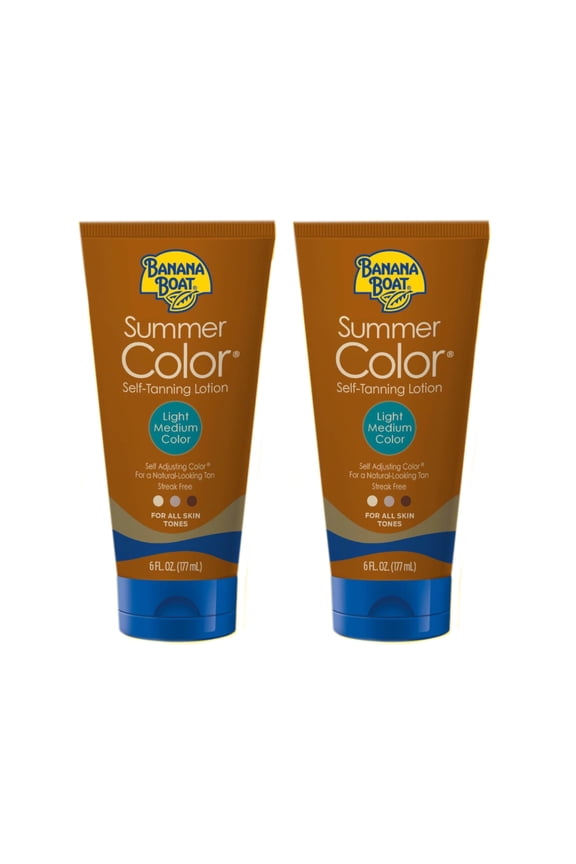 2 Pack Banana Boat,Summer Color Self-Tanning Lotion, Light/Medium Color 6oz Each