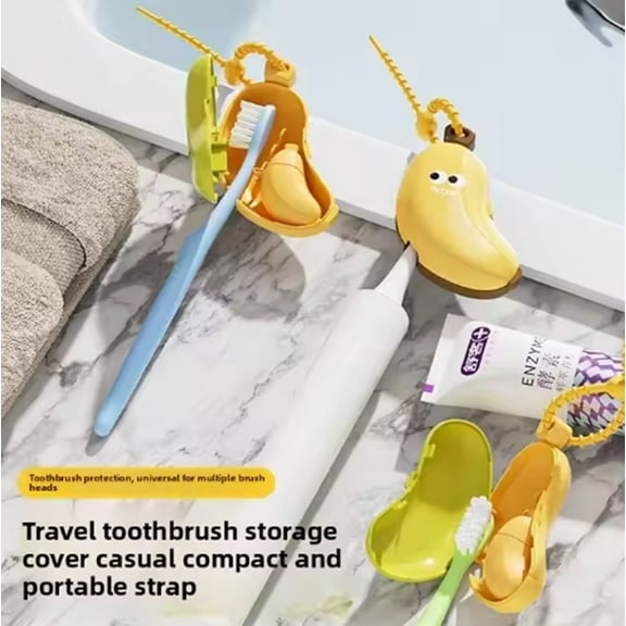 2-Pack Banana Toothbrush Cover  Fun Silicone Toothbrush Protector Cap with Built-In Toothpaste Dispenser, Waterproof Clip-On Travel Case for Kids & Adults TIKA