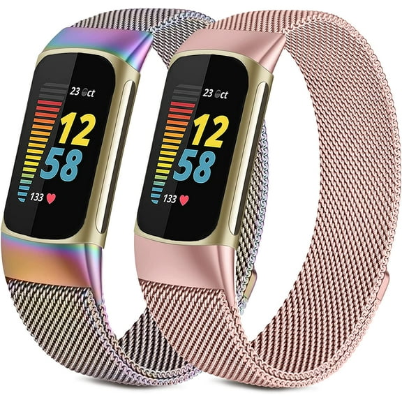 2 Pack Bands Compatible with Fitbit Charge 5 Bands for Women Men, Stainless Steel Mesh Loop Adjustable Magnetic Metal Strap Replacement Wristband for Fitbit Charge 5 Advanced Fitness & Health Tracker