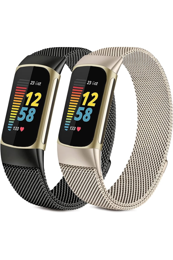 2 Pack Bands Compatible with Fitbit Charge 5 Bands for Women Men, Stainless Steel Mesh Loop Adjustable Magnetic Metal Strap Replacement Wristband for Fitbit Charge 5 Advanced Fitness & Health Tracker