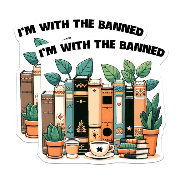 (2 Pack) Banned Books Week Stickers - Book Lover Stickers - Reading Stickers - 5" On Longest Side - Sticks to Smooth Flat Surfaces - Made in USA - BMCS15101