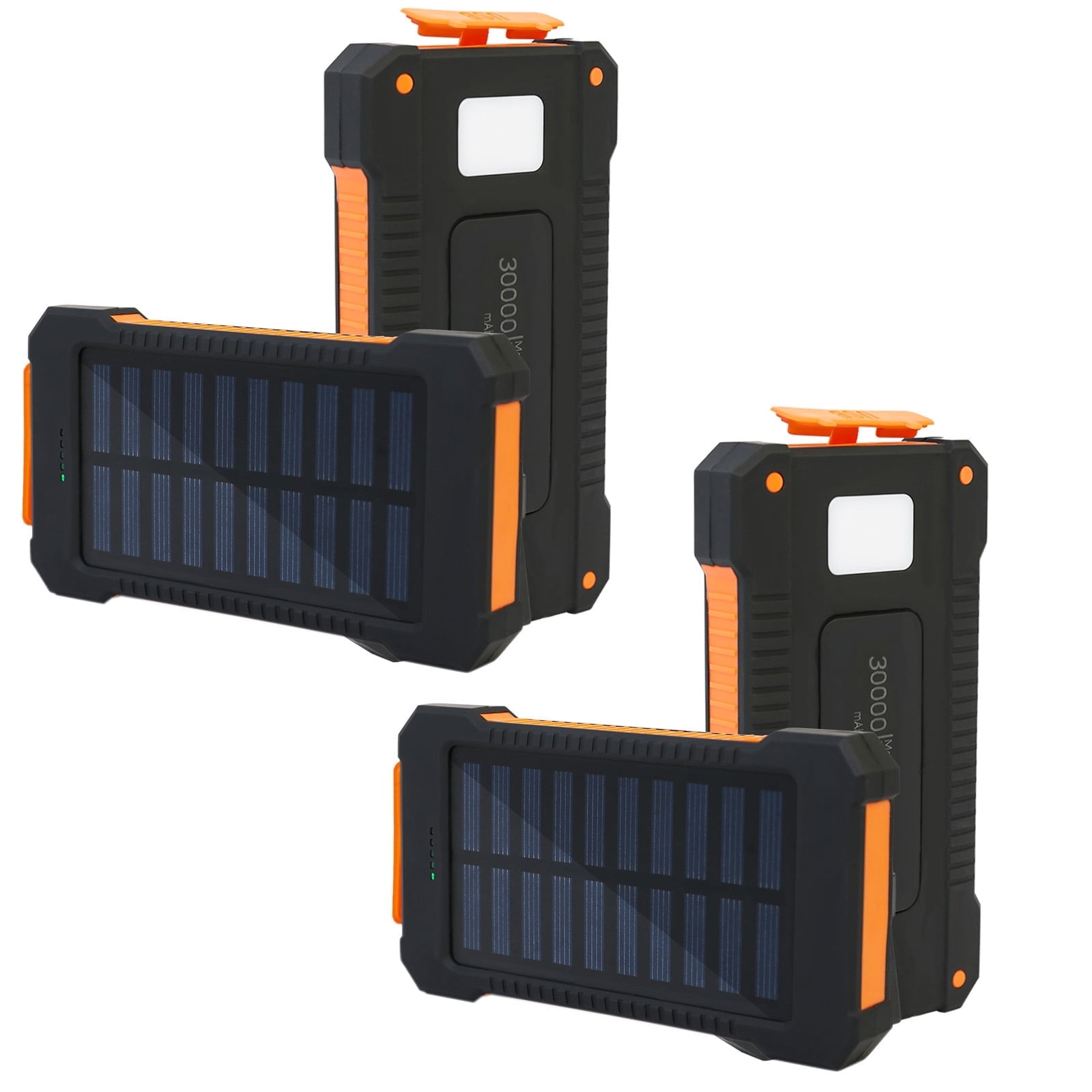 2 Pack Baokaler 30000mAh Solar Charger for Cell Phone iPhone, Portable Solar Power Bank, 2 LED Light Flashlight