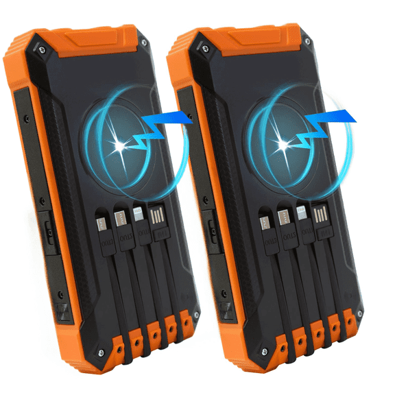 2 Pack Baokaler 49800mAh Solar Power Bank Battery Pack Qi Wireless, Portable Solar Charger with 4 Cables
