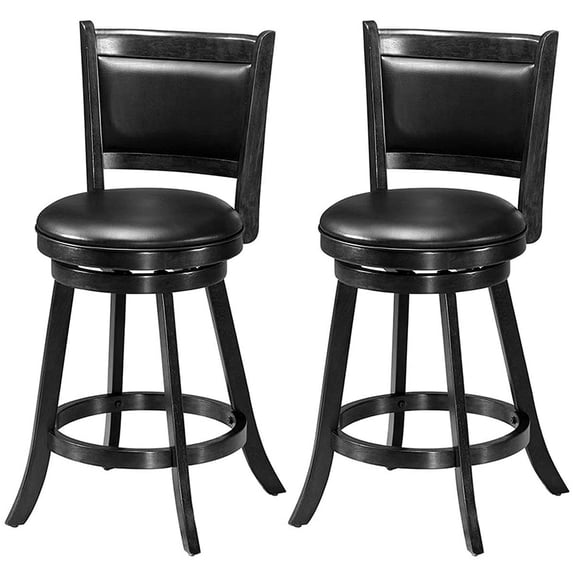2 Pack Bar Stools, Counter Height Swivel Stools with PVC Cushioned Seat, 360 Degree Spin Wooden Back, for Home Kitchen Restaurant Office, Black