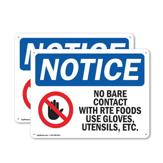 (2 Pack) No Bare Contact With Rte Foods OSHA Notice Sign 24 Inch X 18 Inch Indoor / Outdoor Rust-Free Aluminum Metal Signs for Workplace, Workshop, and Construction Site, Made in the