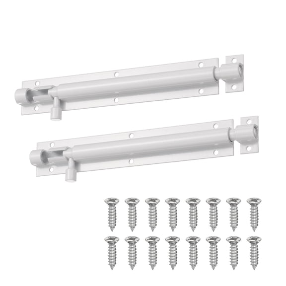 2 Pack Barrel Bolt Locks, 6 Inch Sliding Door Bolt Lock Latch, Aluminum Alloy Heavy Duty Slide Gate Latch with Screws for Bedroom Bathroom Door Gate, White