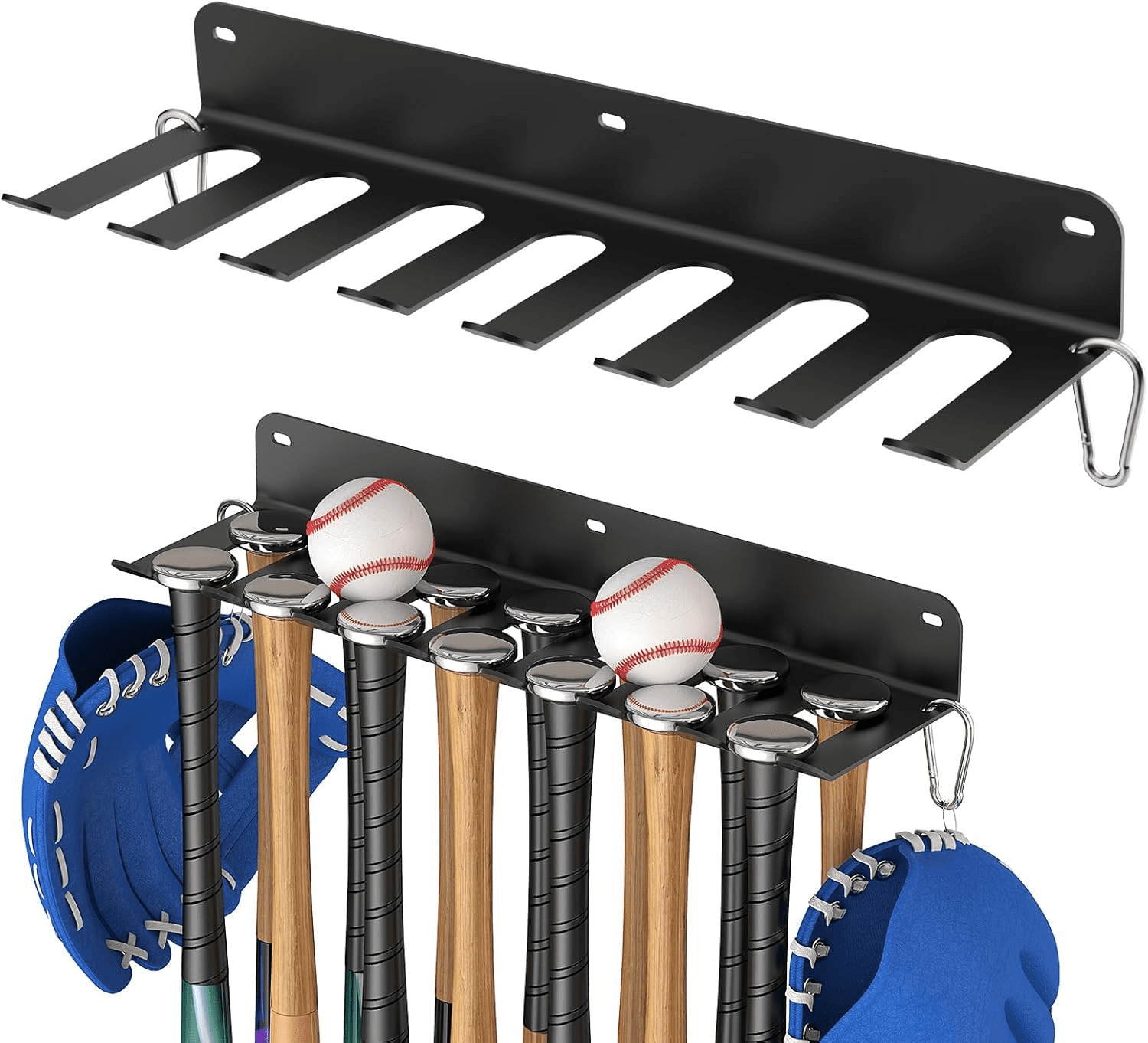 Baseball Bat Wall Mount 2 PCS Baseball Wall Mount - Holds 12 Bats, Black Iron Bat Rack For Garage Bat Holder