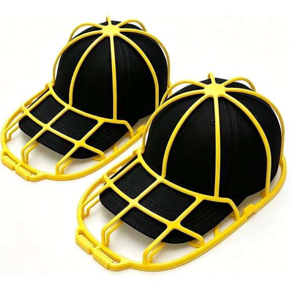 2-Pack Baseball Hat Washer Cage for Adult and Kids Machine-Washable Cap Cleaner Frame Yellow