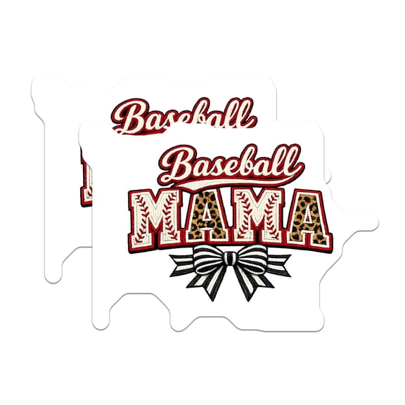 (2 Pack) Baseball Mama Stickers - Leopard Print Baseball Stitch - Sports Mom Game Day Cheer - 5" On Longest Side - Sticks to Smooth Flat Surfaces - Made in USA - BMCS22035