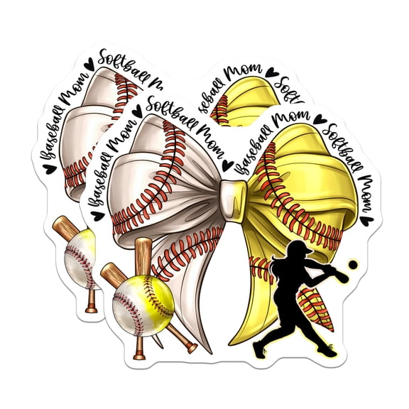 (2 Pack) Baseball Softball Mom Stickers - Game Day Support - Team Mom Decal - Athletic Parent Accessory - 5" On Longest Side - Sticks to Smooth Flat Surfaces - Made in USA - BMCS26960