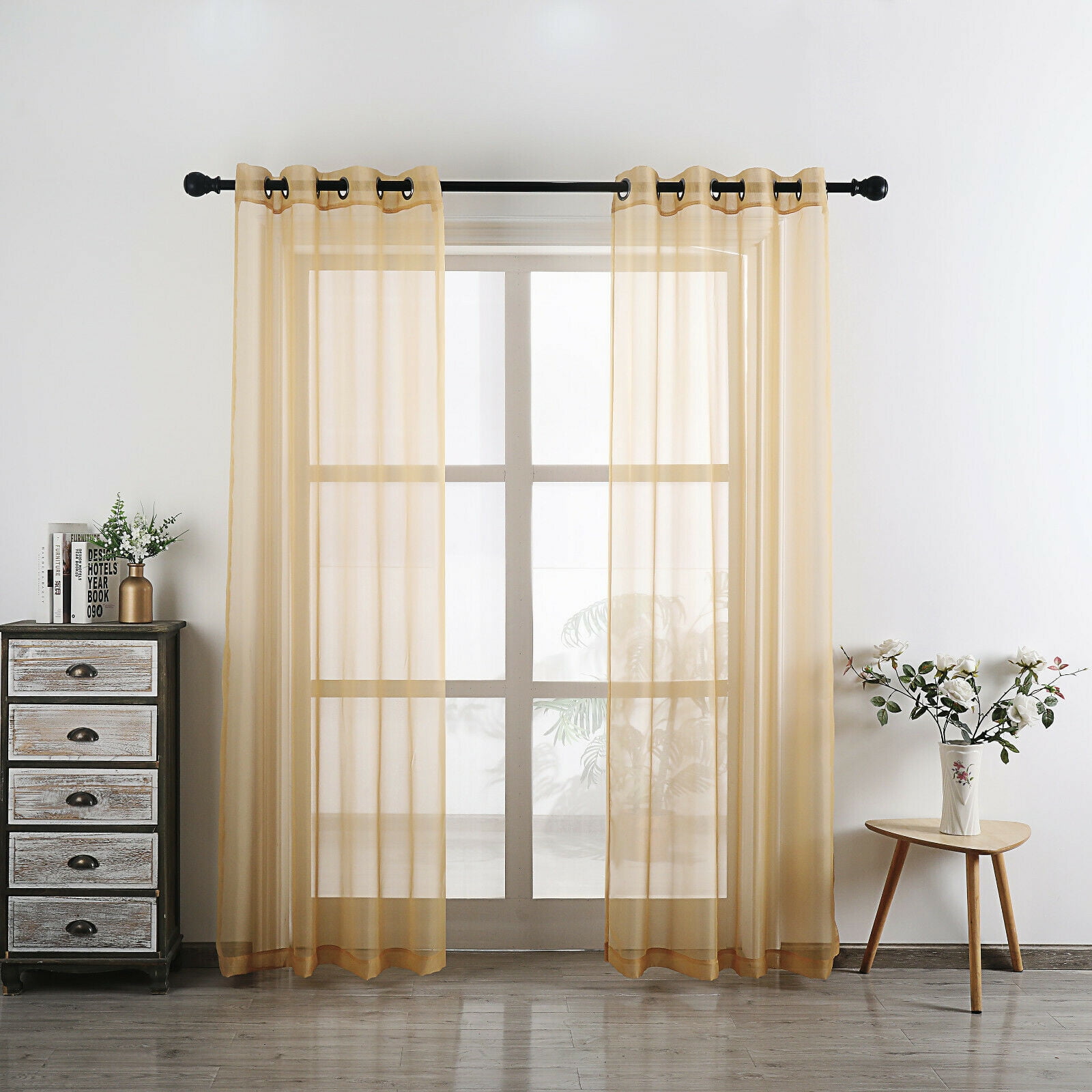 2 Pack Basic Home Grommet Top Sheer Voile Window Curtains - Assorted Colors & Sizes