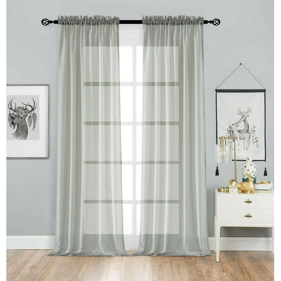 2 Pack Basic Home Rod Pocket Sheer Voile Window Curtains - Assorted Colors & Sizes