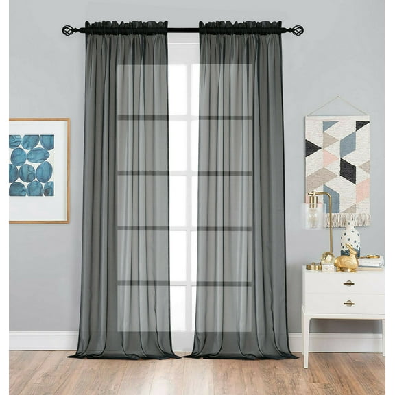 2 Pack Basic Home Rod Pocket Sheer Voile Window Curtains - Assorted Colors & Sizes