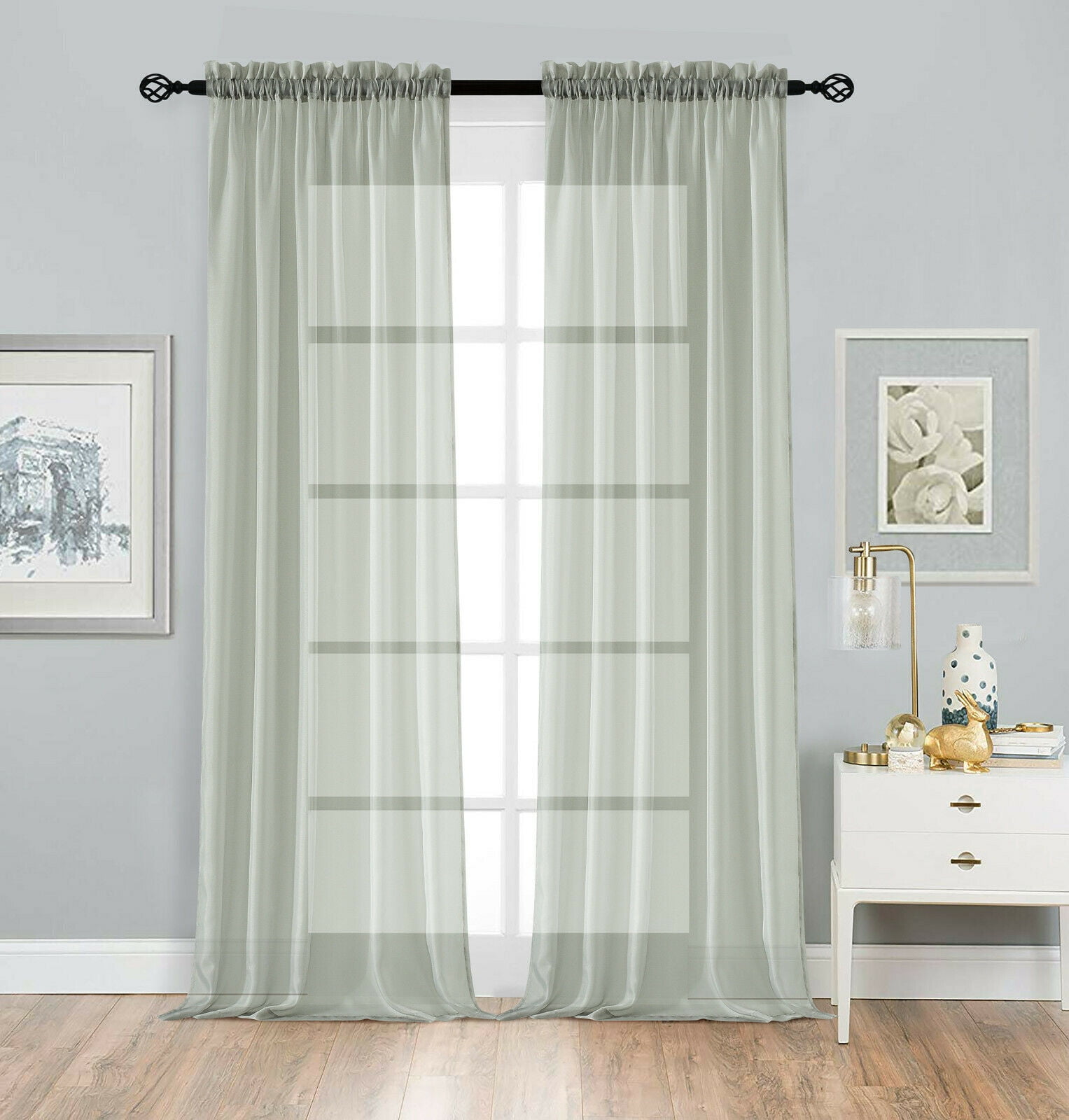 2 Pack Basic Home Rod Pocket Sheer Voile Window Curtains - Assorted ...