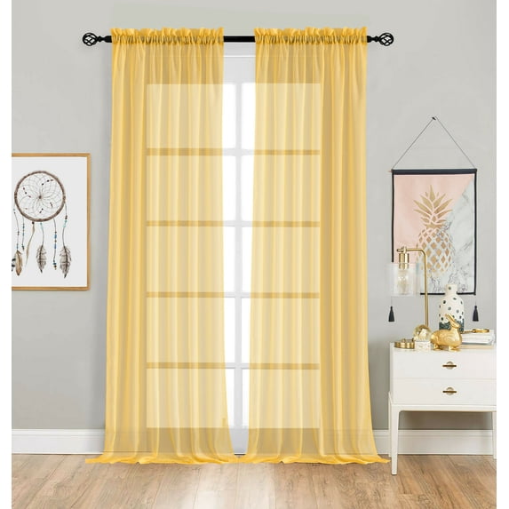 2 Pack Basic Home Rod Pocket Sheer Voile Window Curtains - Assorted Colors & Sizes