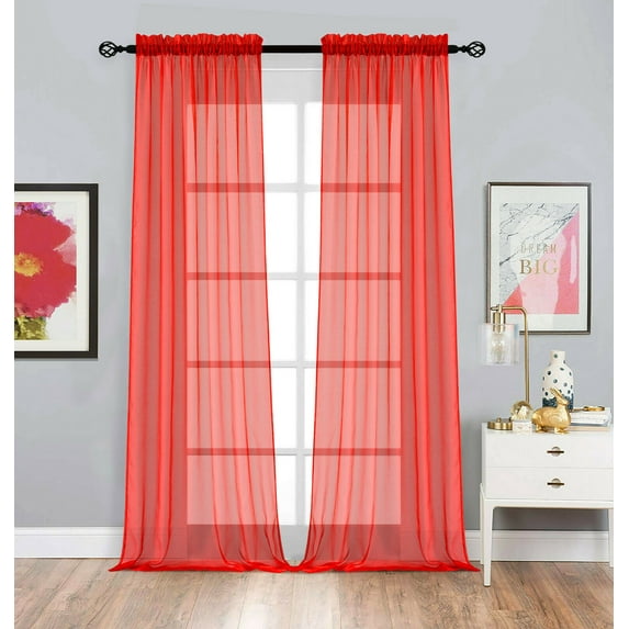 2 Pack Basic Home Rod Pocket Sheer Voile Window Curtains - Assorted Colors & Sizes