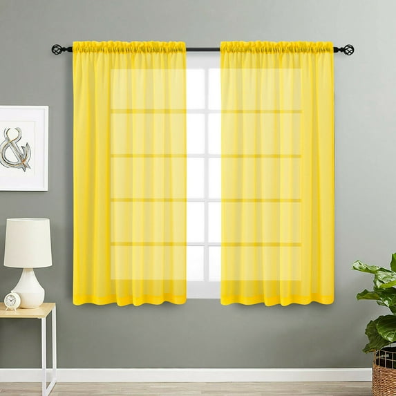 2 Pack Basic Home Rod Pocket Sheer Voile Window Curtains - Assorted Colors & Sizes
