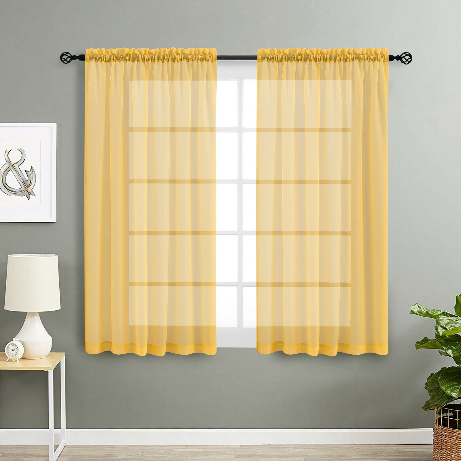2 Pack Basic Home Rod Pocket Sheer Voile Window Curtains - Assorted ...