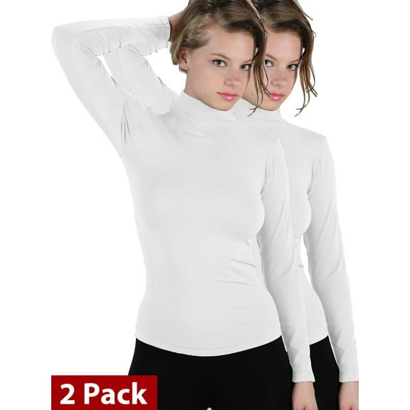 2 Pack Basic Seamless Mock Neck Turtleneck Long Sleeve Shirts