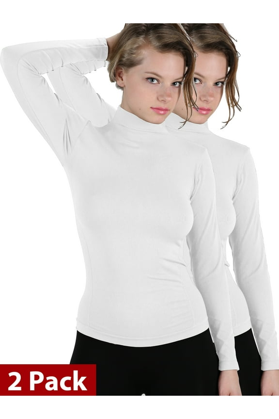 2 Pack Basic Seamless Mock Neck Turtleneck Long Sleeve Shirts