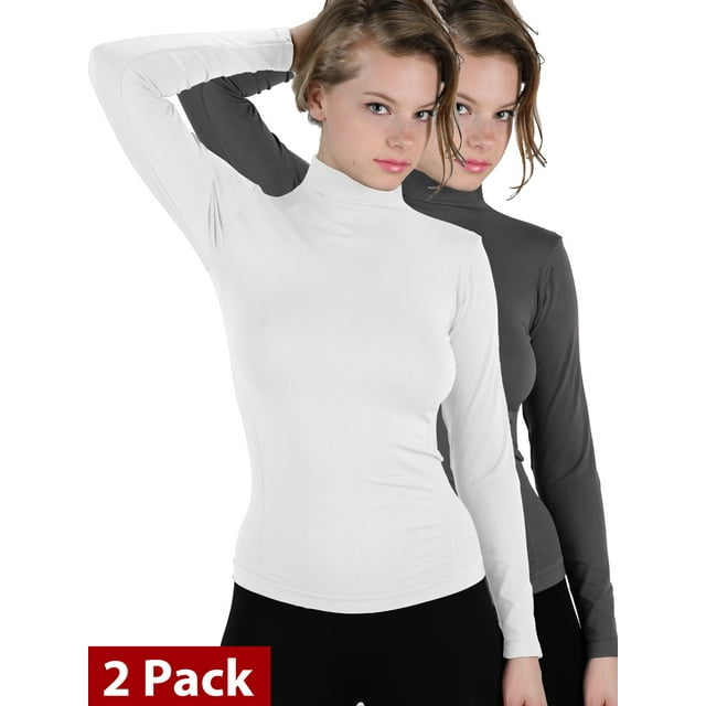 2 Pack Basic Seamless Mock Neck Turtleneck Long Sleeve Shirts