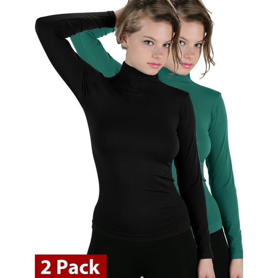 2 Pack Basic Seamless Mock Neck Turtleneck Long Sleeve Shirts