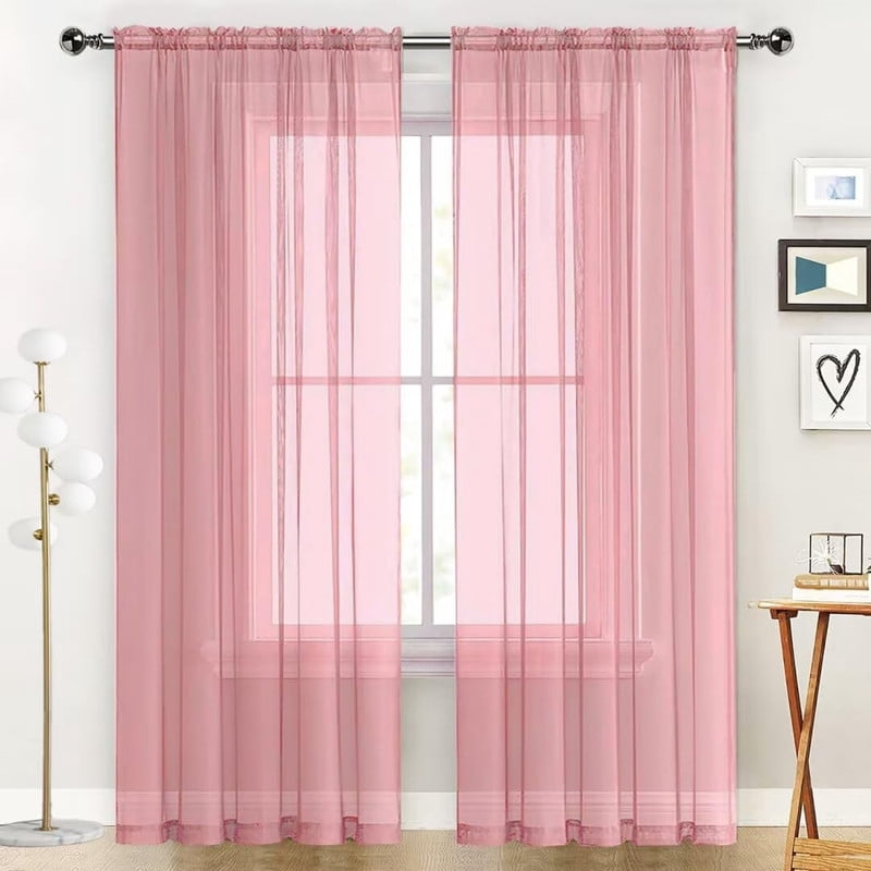 2 Pack Basic Sheer Curtain Drapes for Living Room, Light Filtering ...