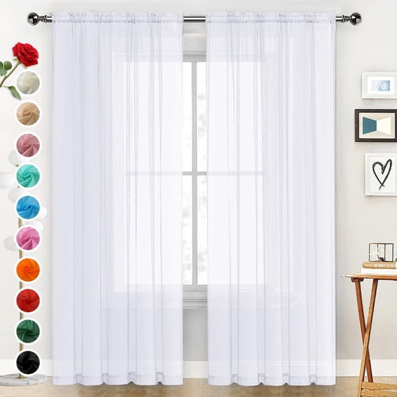 2 Pack Basic Sheer Curtain Drapes for Living Room, Light Filtering Voile Drapes for Bedroom, Patio, Sliding Door, Each 40" W x 79" L