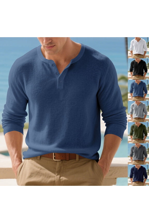 2 Pack Basic Sweatshirts for Men Long Sleeve Button Crewneck T Shirts Mens Casual Solid Color Pullover Slim Comfortable Going-Out Loungewear Tshirts Tops