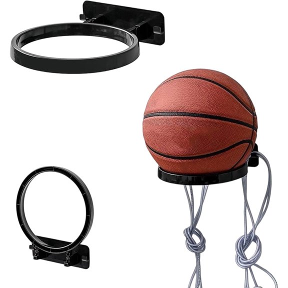 2 Pack Basketball Holder Wall Mount, Foldable Soccer Ball Display Stand for Boys Room Decor, Universal Ball Storage Display Rack with 2 Hooks for Basketball Football Soccer Rugby Volleyball