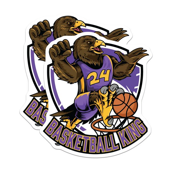 (2 Pack) Basketball King Eagle Magnets - Mascot Dunking Bird Emblem - Purple Jersey Hoops Sports Decor - 5 Inches On Longest Side - Thick Durable Magnet - Made in USA
