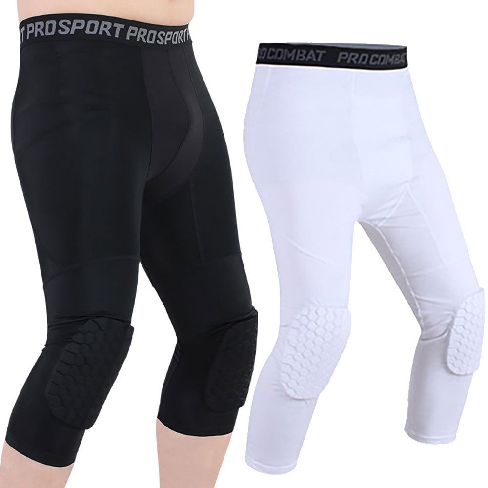 Men's Basketball Sports Tight Pants ¾ Compression Workout Leggings w/Knee  Pads