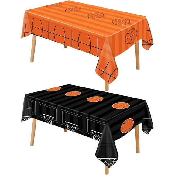 2 Pack Basketball Plastic Tablecloth for Sports Themed Party Decorations - 108 x 54 in Disposable Table Covers for Boys Birthday Supplies and Favors