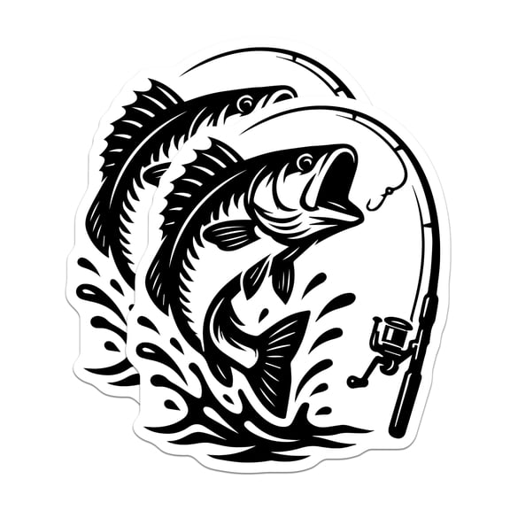 (2 Pack) Bass Fishing Stickers - Angler Stickers - Fish Decals- 5" On Longest Side - Sticks to Smooth Flat Surfaces - Made in USA - BMCS16615