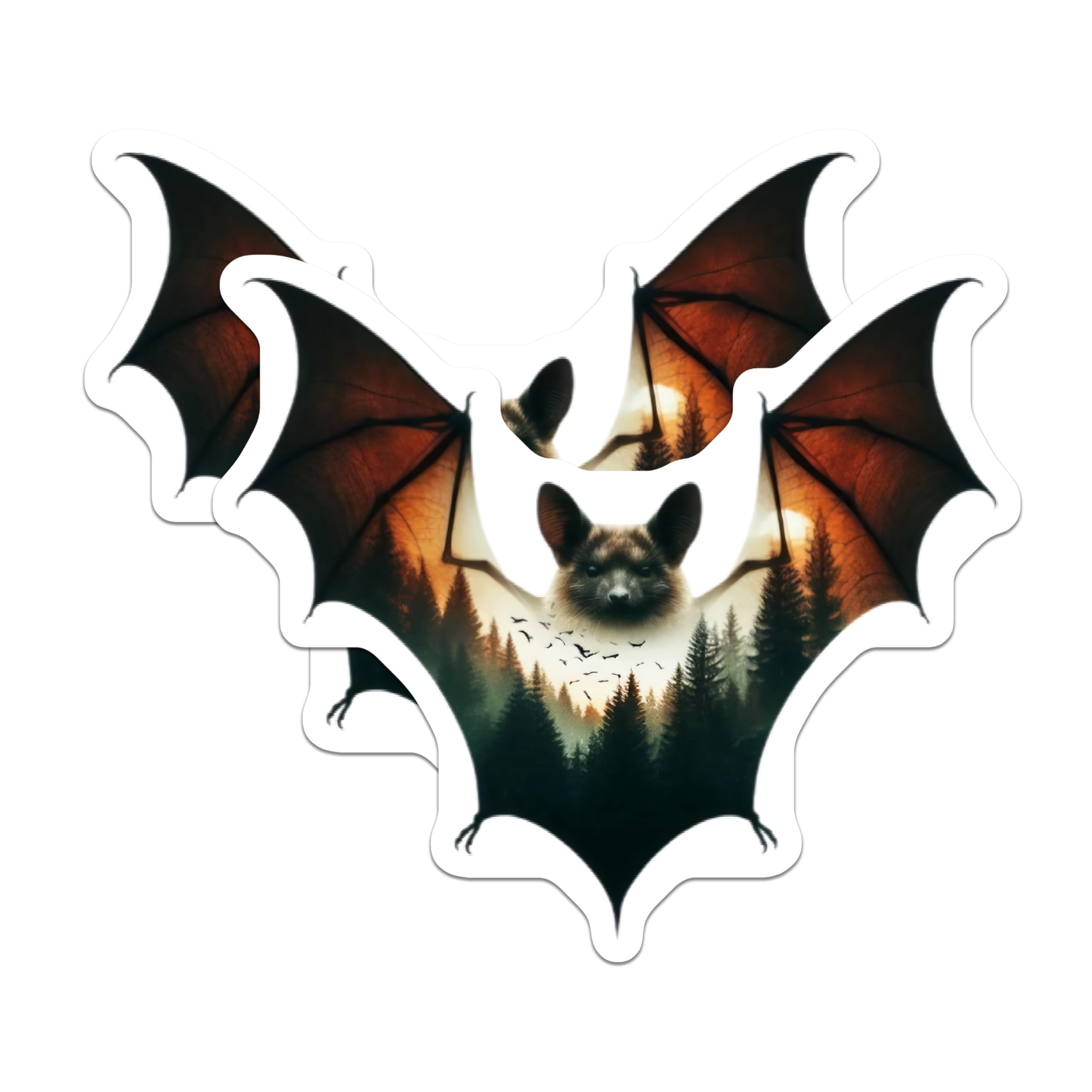 Textile Sticker Bat Che (2 Pack) Bat Forest Stickers - Nature Animal Decals - Laptop Hydroflask ...