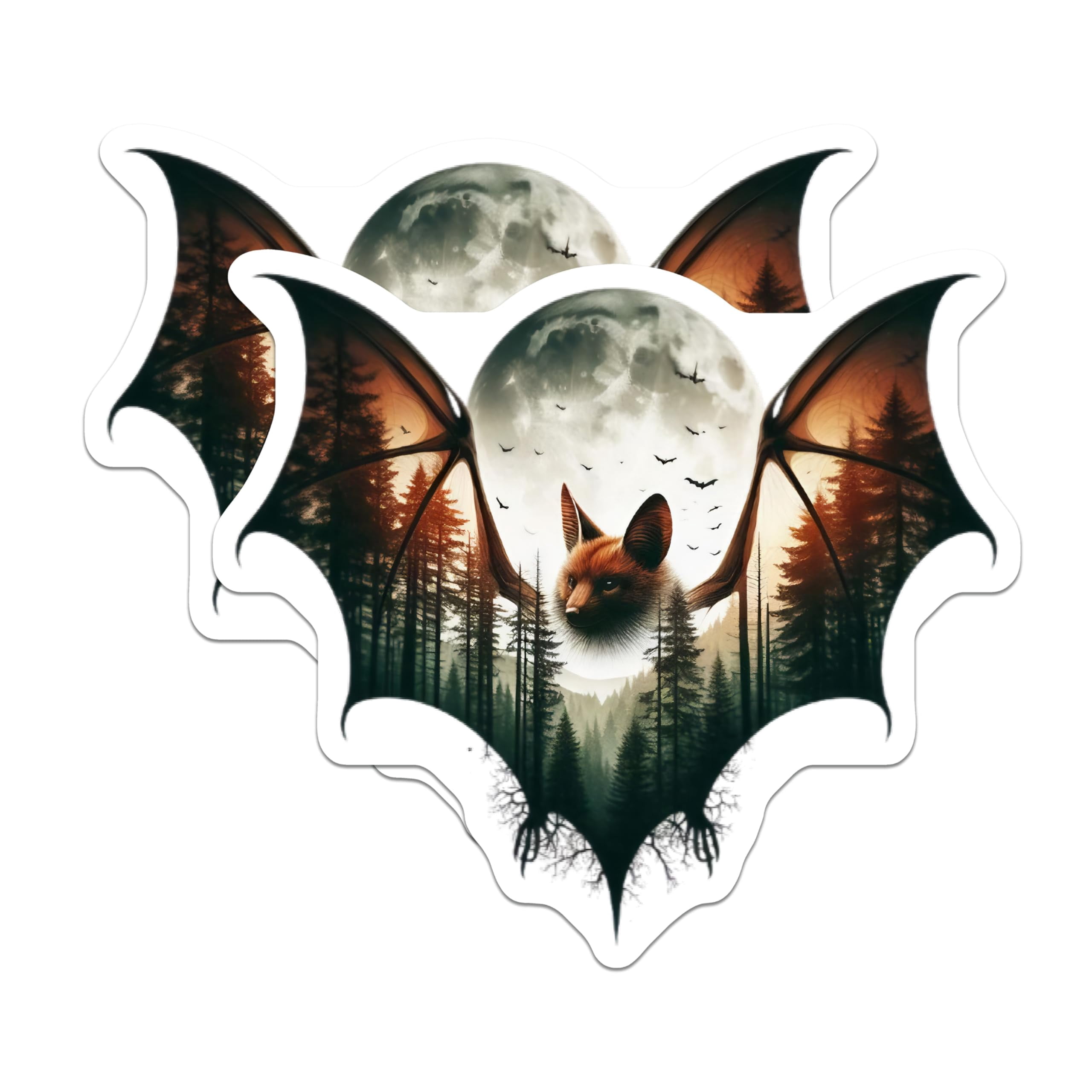 (2 Pack) Bat Stickers - Forest Landscape - Flying Mammal Decals- 5