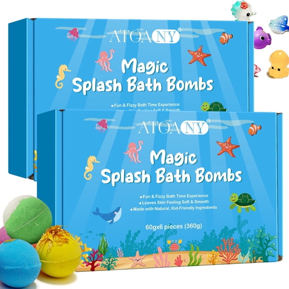 2 Pack Bath Bombs for Kids, 6 Pcs Bath Bombs with Surprise Toy inside, Natural & Organic