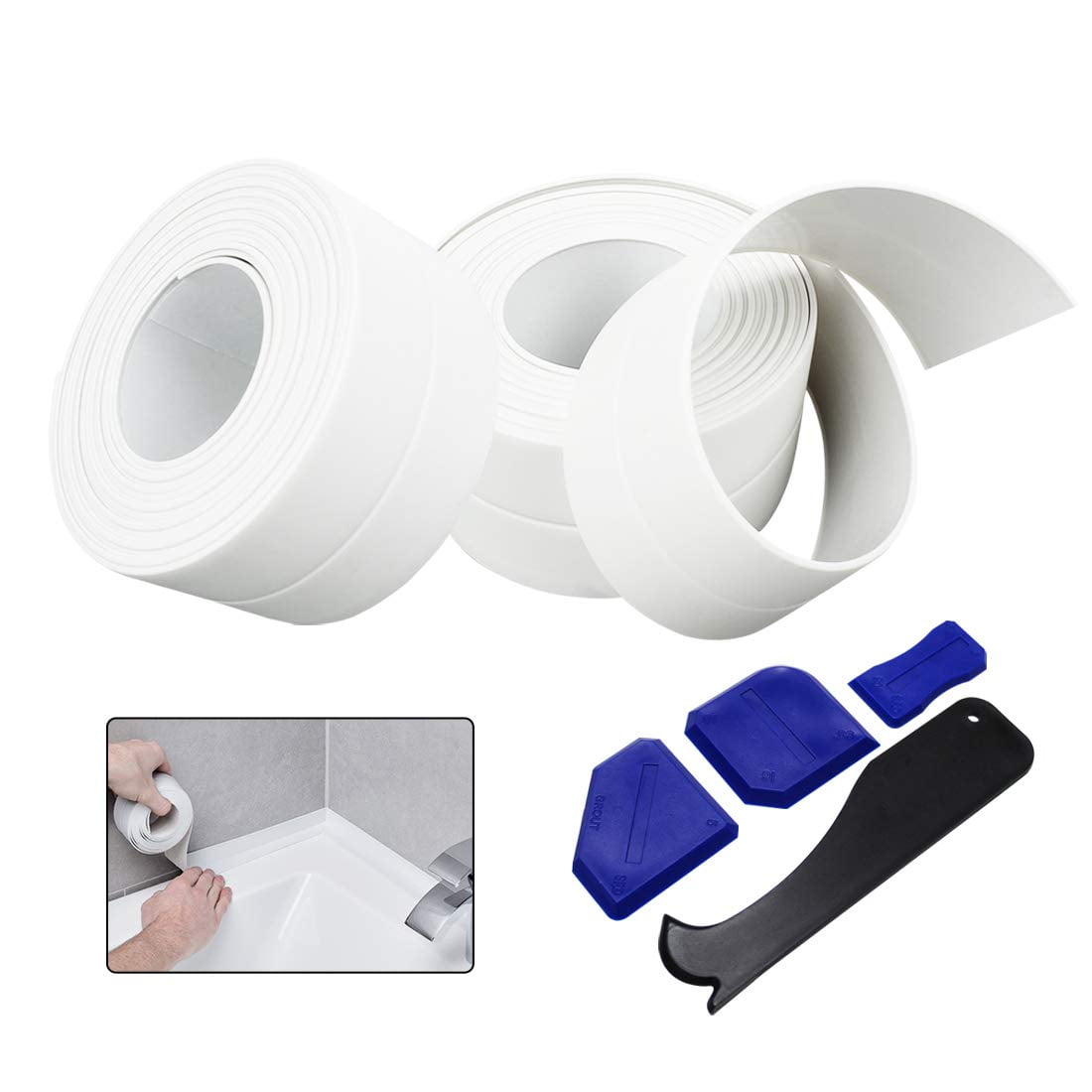 2 Pack Bath & Kitchen Tape Caulk Strip, PVC Self Adhesive Waterproof Caulking Sealing Tape