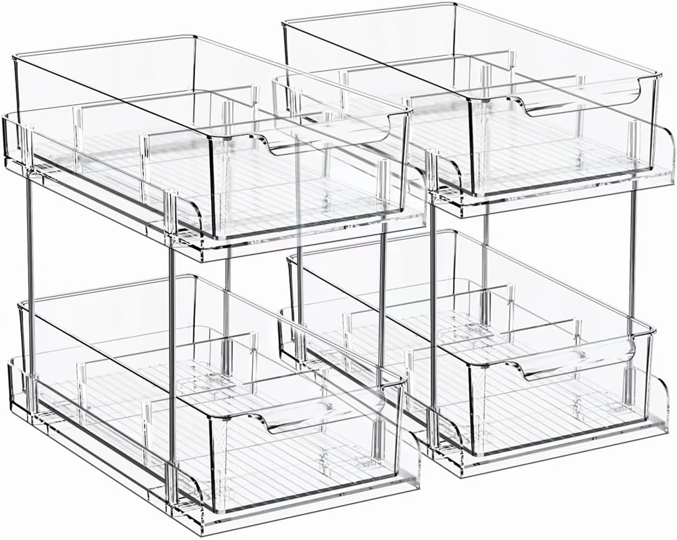 2Pack Clear ORGANISER Bathroom Tiered Plastic COUNTER Storage